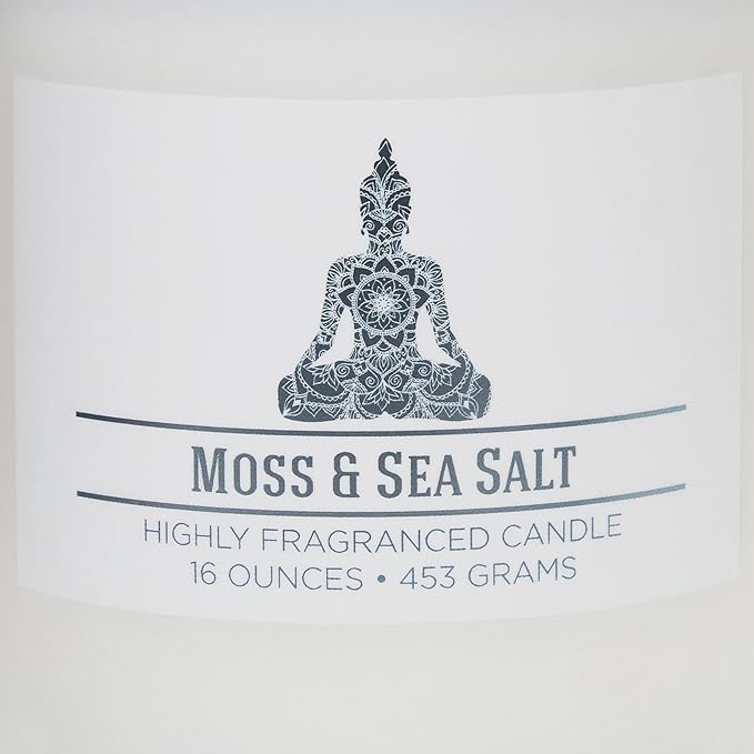 Moss & Sea Salt Scented Candle, 16 oz comfort Relaxing Aromatherapy Candle, 2 Wick White Jar Soy Blend Wax, Candles for Home
