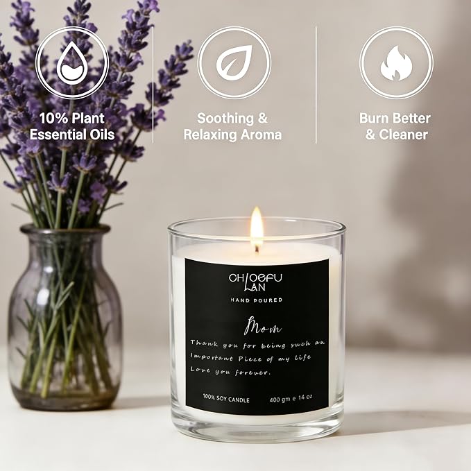 Mothers Day Gifts from Daughter Son Kids, Mom Birthday Gifts, Mom Gift, Lavender Candles, 400g Soy Candle for Home Scented