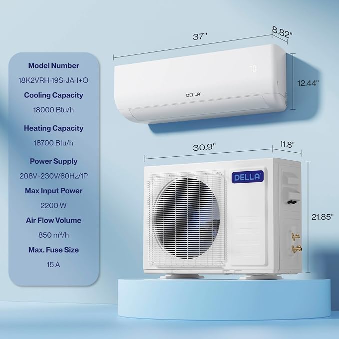 Motto Series 18000 BTU 19 SEER2 230V Mini Split AC, Cools Up to 1000 Sq.Ft, Works with Alexa and Wifi, Ductless Inverter