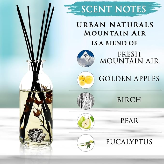 Mountain Air Scented Fragrance Oil Reed Diffuser & Room Freshener | Golden Apples, Birch Wood, Fennel, Pear Eucalyptus