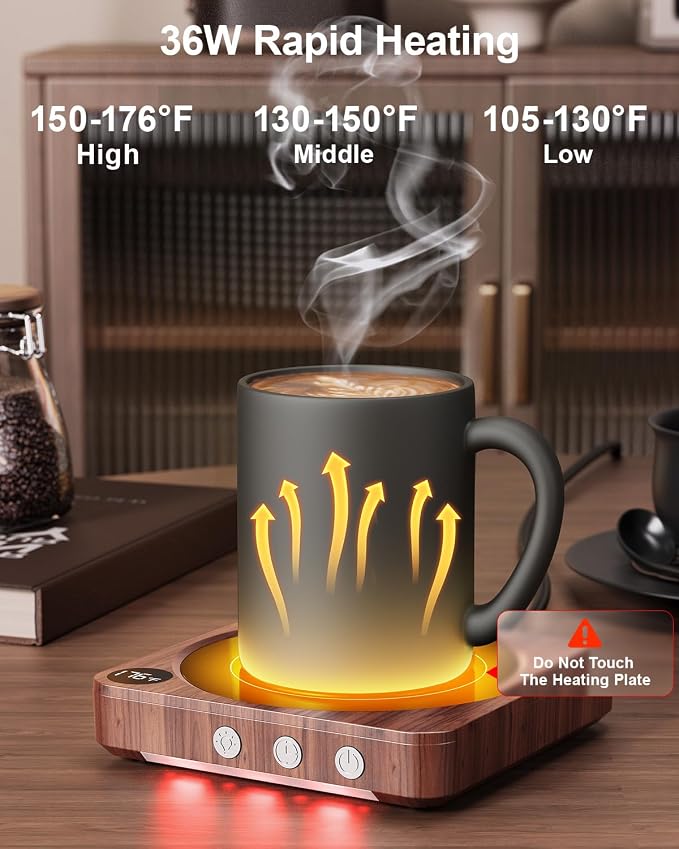 Mug Warmer - 36W Coffee Mug Warmer for Desk with Temperature Display, 2-12Hrs Auto Shut Off, Smart Candle Warmer - Ideal