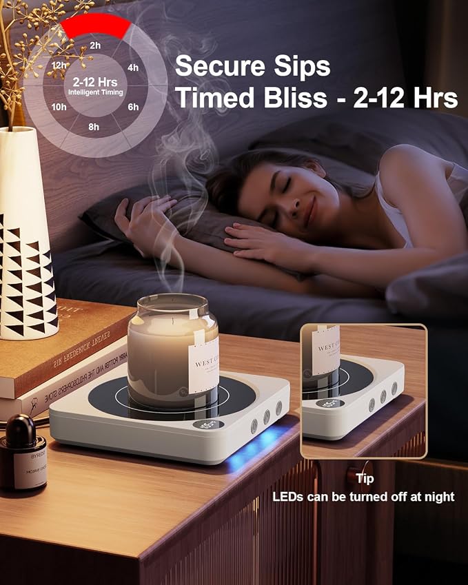 Mug Warmer - 36W Coffee Mug Warmer for Desk with Temperature Display, 2-12Hrs Auto Shut Off, Smart Candle Warmer, alternate