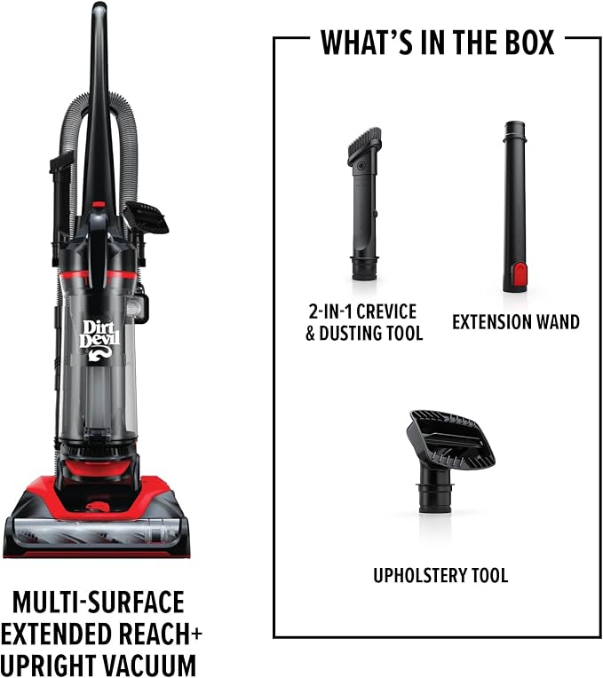 Multi-Surface Extended Reach+ Upright Bagless Vacuum Cleaner for Carpet and Hard Floor, Powerful, Lightweight, Corded Vacuum