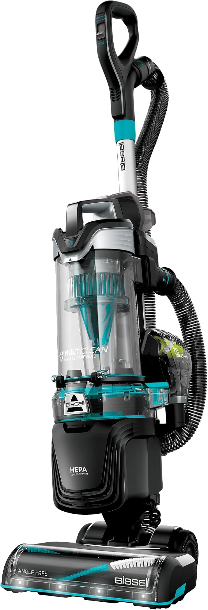 MultiClean Allergen Rewind Pet Vacuum with HEPA Filter Sealed System, Automatic Cord Rewind, Tangle-Free Brush Roll, & LED