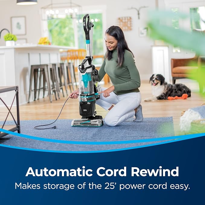 MultiClean Allergen Rewind Pet Vacuum with HEPA Filter Sealed System, Automatic Cord Rewind, Tangle-Free Brush Roll, & LED
