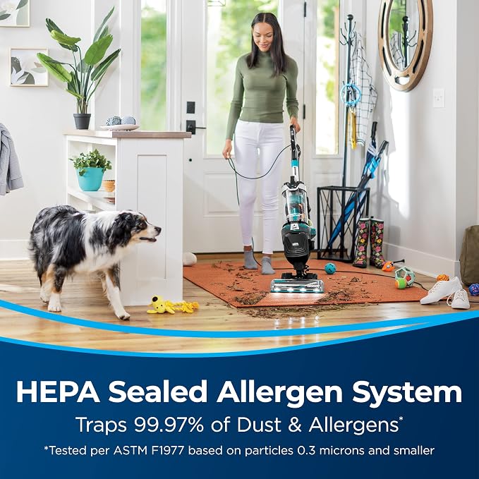 MultiClean Allergen Rewind Pet Vacuum with HEPA Filter Sealed System, Automatic Cord Rewind, Tangle-Free Brush Roll, & LED