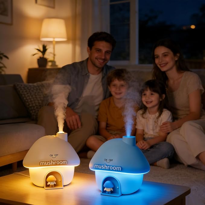 Mushroom House Humidifiers, Rechargeable Desktop Silent Air Humidifier with Night Light, product image