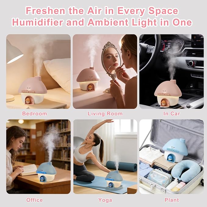 Mushroom House Humidifiers, Rechargeable Desktop Silent Air Humidifier with Night Light, alternate product view 7