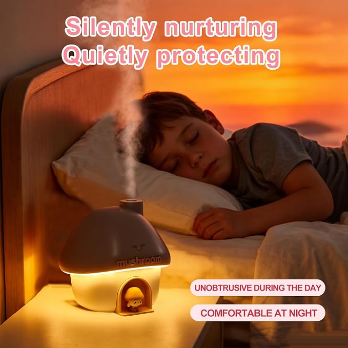 Mushroom House Humidifiers, Rechargeable Desktop Silent Air Humidifier with Night Light, alternate product view 2