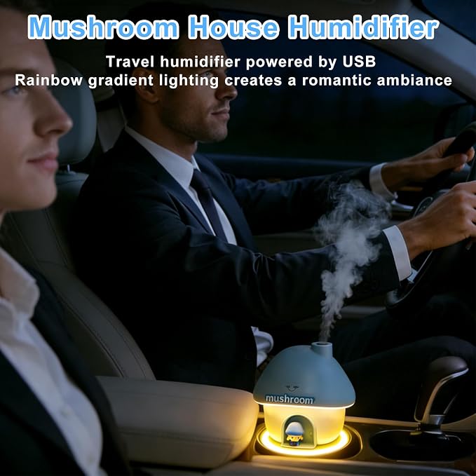Mushroom House Humidifiers, Rechargeable Desktop Silent Air Humidifier with Night Light, alternate product view 3