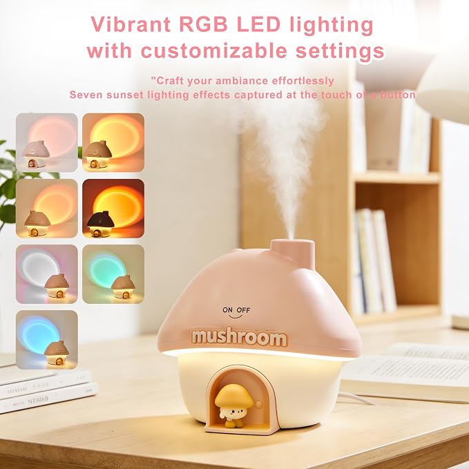 Mushroom House Humidifiers, Rechargeable Desktop Silent Air Humidifier with Night Light, alternate product view 5