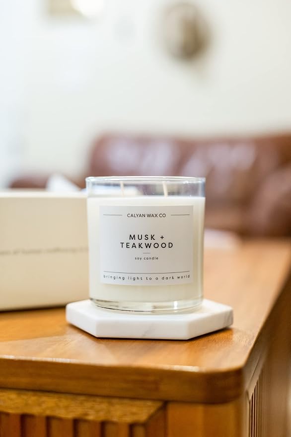 . Musk & Teakwood 2 Wick Scented Candle - 37 Hour Burn - Luxury made from natural materials Soy Wax Candles, alternate