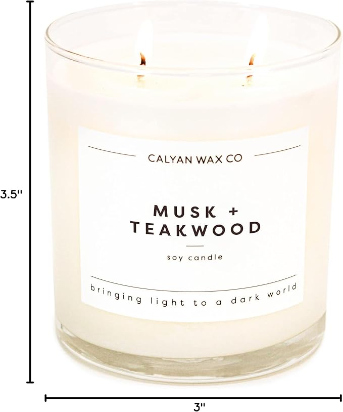 . Musk & Teakwood 2 Wick Scented Candle - 37 Hour Burn - Luxury made from natural materials Soy Wax Candles, alternate