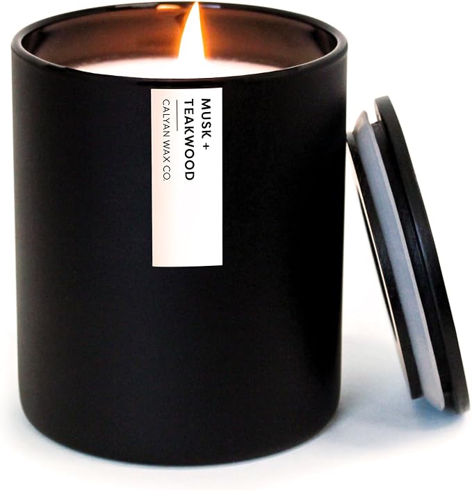 . Musk & Teakwood Scented Candle - 75 Hour Burn - Luxury made from natural materials Soy Wax Candles, product image