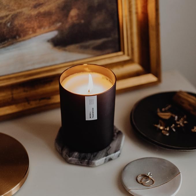 . Musk & Teakwood Scented Candle - 75 Hour Burn - Luxury made from natural materials Soy Wax Candles, alternate product view