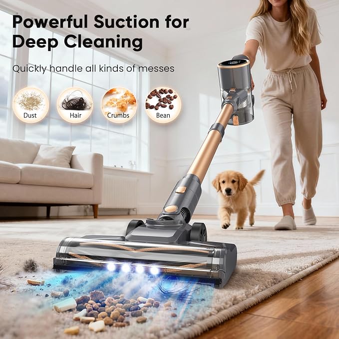 N12S Cordless Vacuum Cleaner, 30KPa Powerful Vacuum with 60 Mins Runtime, Self-Standing, LED Display, Rechargeable