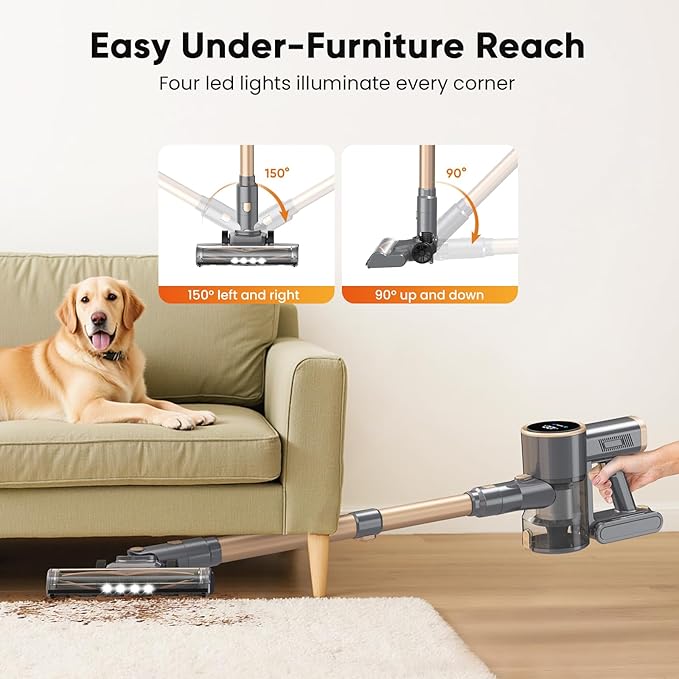 N12S Cordless Vacuum Cleaner, 30KPa Powerful Vacuum with 60 Mins Runtime, Self-Standing, LED Display, Rechargeable