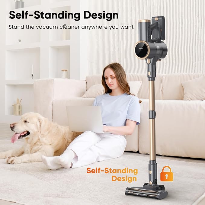N12S Cordless Vacuum Cleaner, 30KPa Powerful Vacuum with 60 Mins Runtime, Self-Standing, LED Display, Rechargeable