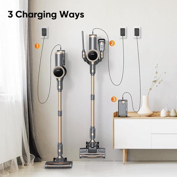 N12S Cordless Vacuum Cleaner, 30KPa Powerful Vacuum with 60 Mins Runtime, Self-Standing, LED Display, Rechargeable