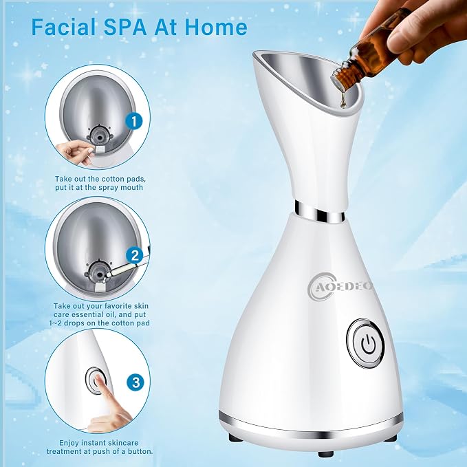 Nano Ionic Face Steamer - Warm Mist Humidifier for Deep Facial Cleansing - 4 Piece Stainless Steel Skin Kit, Hair Band, Wash