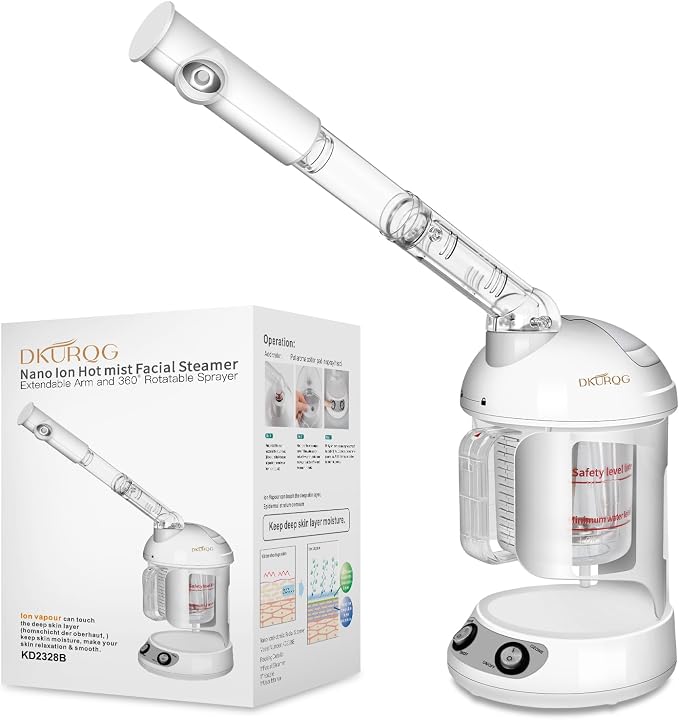 Nano Ionic Facial Steamer with Removable Water Cup, Face Steamer 360° Rotatable Sprayer Warm Mist Face Humidifier for Home