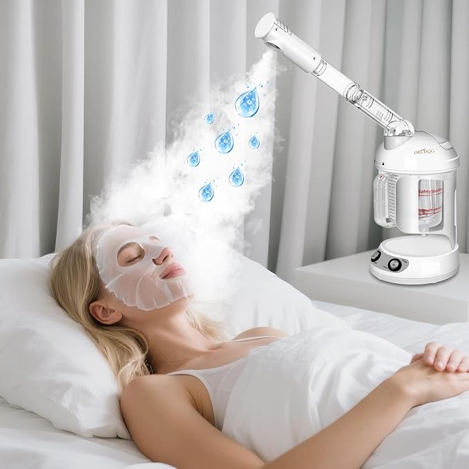 Nano Ionic Facial Steamer with Removable Water Cup, Face Steamer 360° Rotatable Sprayer Warm Mist Face Humidifier for Home