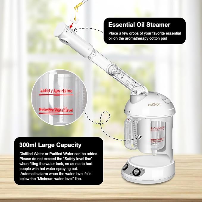 Nano Ionic Facial Steamer with Removable Water Cup, Face Steamer 360° Rotatable Sprayer Warm Mist Face Humidifier for Home