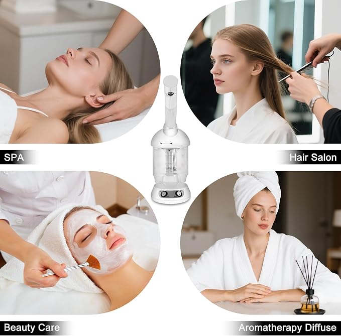Nano Ionic Facial Steamer with Removable Water Cup, Face Steamer 360° Rotatable Sprayer Warm Mist Face Humidifier for Home