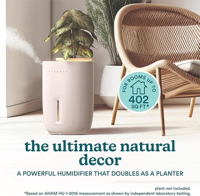 Natura Ultrasonic Warm & Cool Mist Humidifier, 1.3-Gal for Large Rooms, 60-Hr Runtime, Plant Holder, Programmable Humidity