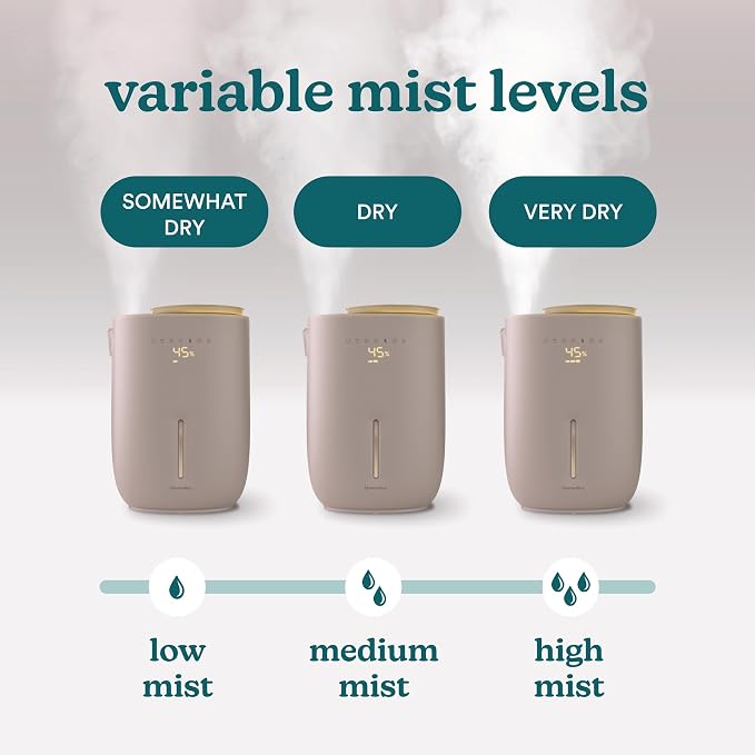 Natura Ultrasonic Warm & Cool Mist Humidifier, 1.3-Gal for Large Rooms, 60-Hr Runtime, Plant Holder, Programmable Humidity