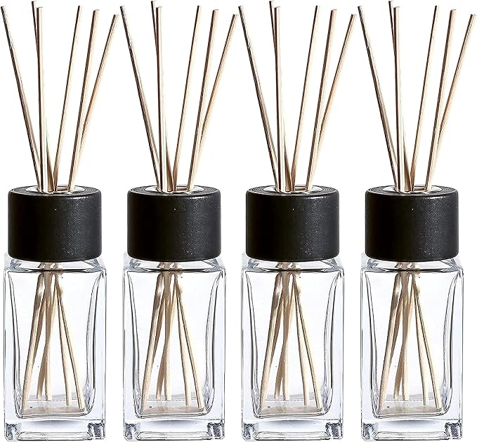 Natural Diffuser Reeds Bottles Sticks | Clear Glass Home Décor for Kitchen and Living Room | Black Wood Caps |, product image