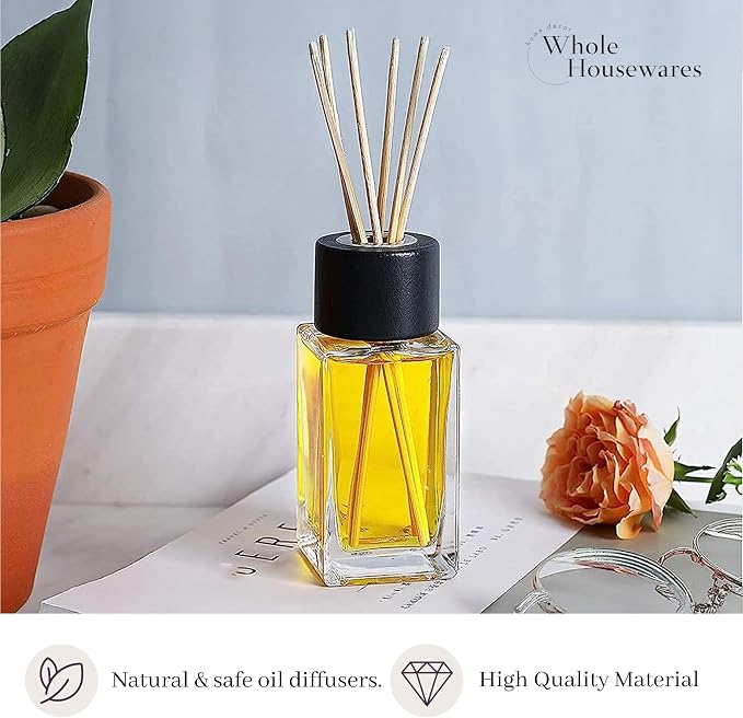 Natural Diffuser Reeds Bottles Sticks | Clear Glass Home Décor for Kitchen and Living Room | Black Wood Caps |, alternate