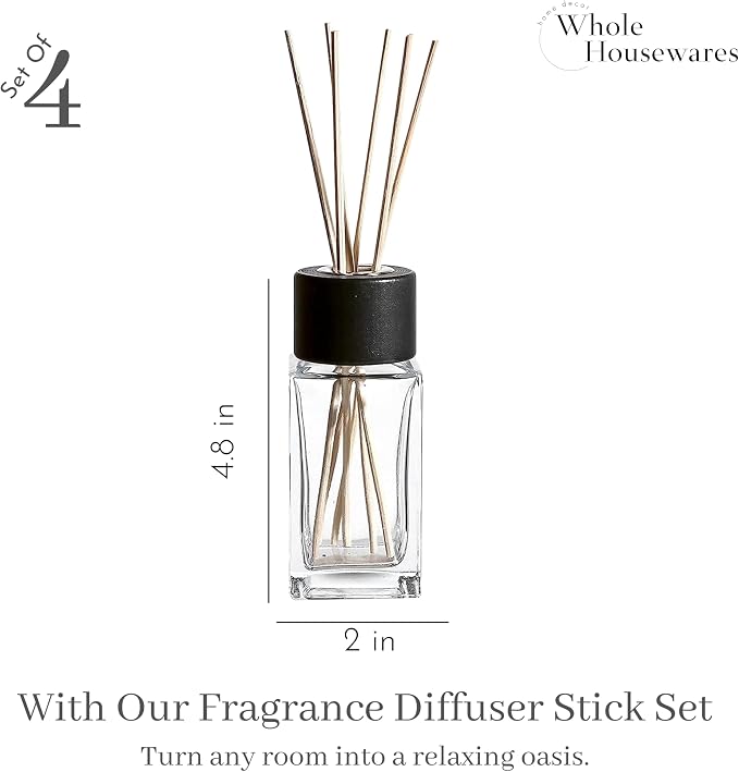 Natural Diffuser Reeds Bottles Sticks | Clear Glass Home Décor for Kitchen and Living Room | Black Wood Caps |, alternate