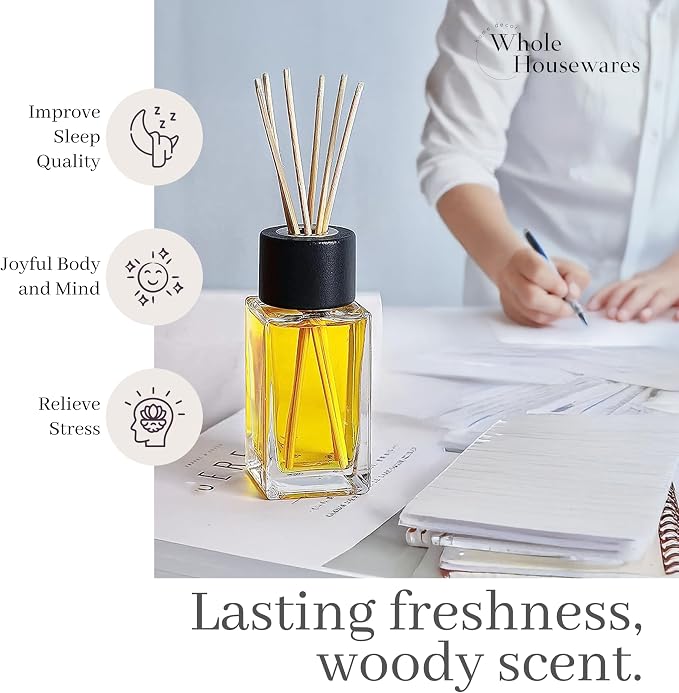 Natural Diffuser Reeds Bottles Sticks | Clear Glass Home Décor for Kitchen and Living Room | Black Wood Caps |, alternate