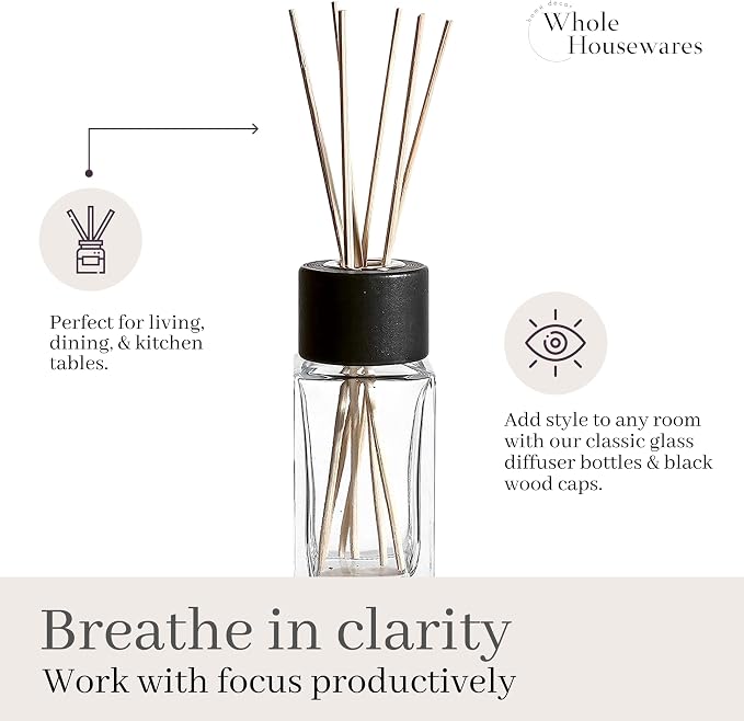 Natural Diffuser Reeds Bottles Sticks | Clear Glass Home Décor for Kitchen and Living Room | Black Wood Caps |, alternate