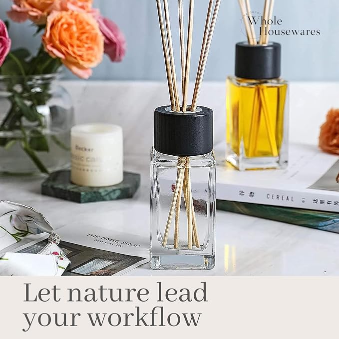 Natural Diffuser Reeds Bottles Sticks | Clear Glass Home Décor for Kitchen and Living Room | Black Wood Caps |, alternate