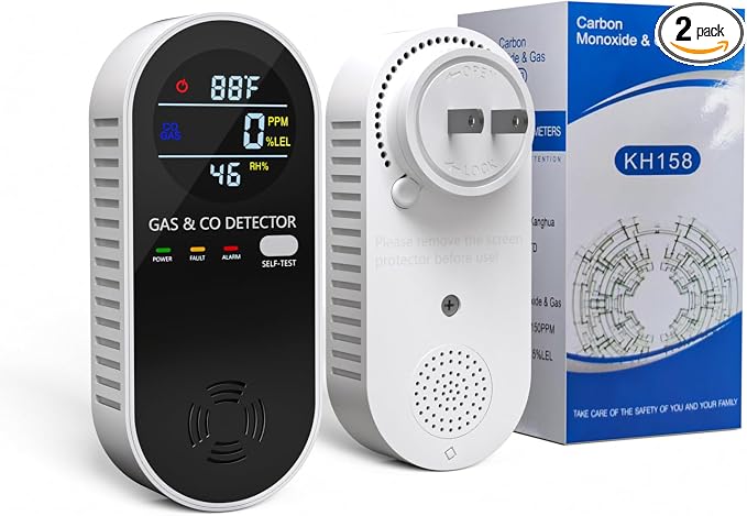 Natural Gas Detectors &Plug in Carbon Monoxide Detector, 4 in 1 Co and Gas Detector Temp Humidity Monitor,Propane, LPG, Gas