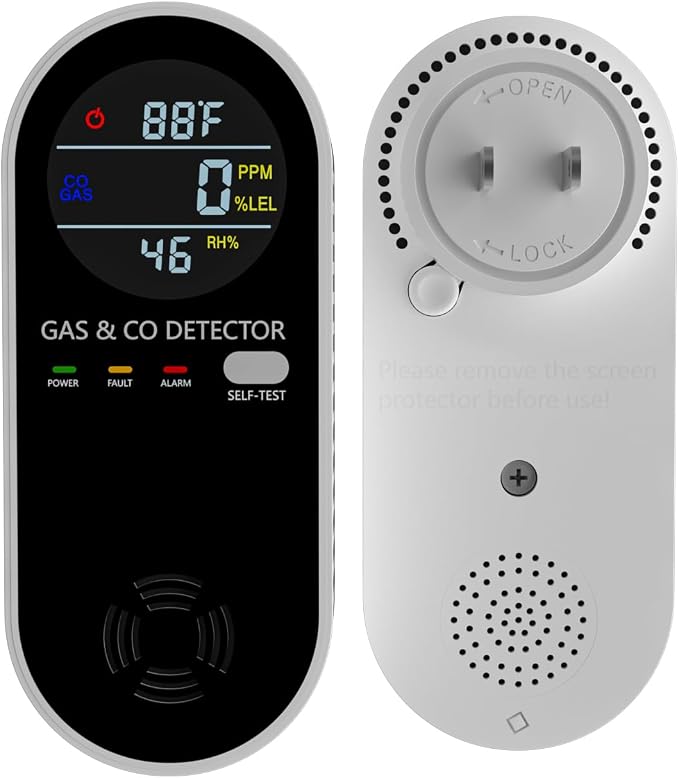 Natural Gas Detectors &Plug in Carbon Monoxide Detector, 4 in 1 Co and Gas Detector Temp Humidity Monitor,Propane, LPG, Gas