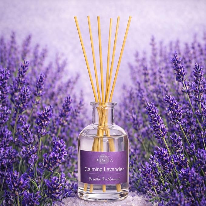 Natural Reed Diffuser Set, Calming Lavender 3.52 oz (100ml) Scented Diffuser with Sticks Home Fragrance Reed Diffuser for