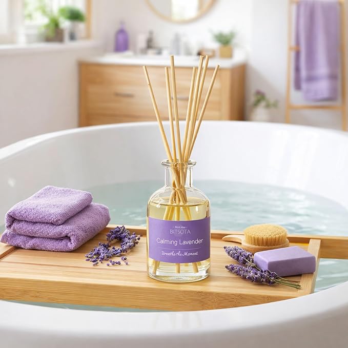 Natural Reed Diffuser Set, Calming Lavender 3.52 oz (100ml) Scented Diffuser with Sticks Home Fragrance Reed Diffuser for