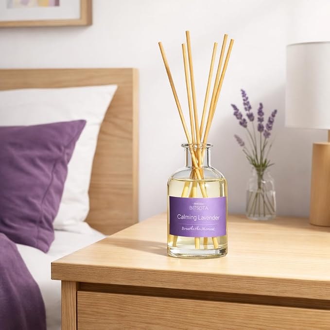 Natural Reed Diffuser Set, Calming Lavender 3.52 oz (100ml) Scented Diffuser with Sticks Home Fragrance Reed Diffuser for