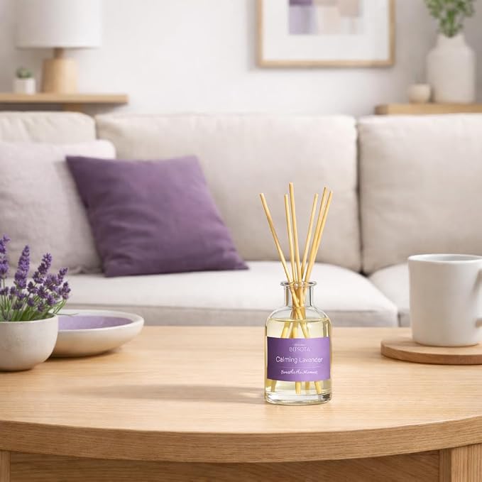 Natural Reed Diffuser Set, Calming Lavender 3.52 oz (100ml) Scented Diffuser with Sticks Home Fragrance Reed Diffuser for