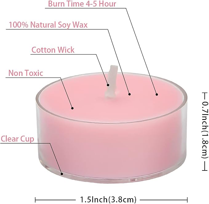 Natural Scented Soy Wax Tealight Candles Bulk, Romantic Rose Aromatherapy Luxury Tea Candle Set of 12-4 Hour Burn Time|Great