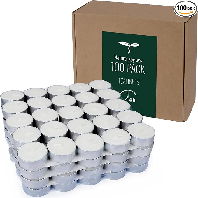 Natural Soy Wax Tealight Candles Bulk,100 Pack UnScented Tea Candle Set - 4 Hours Burning for Each, product image