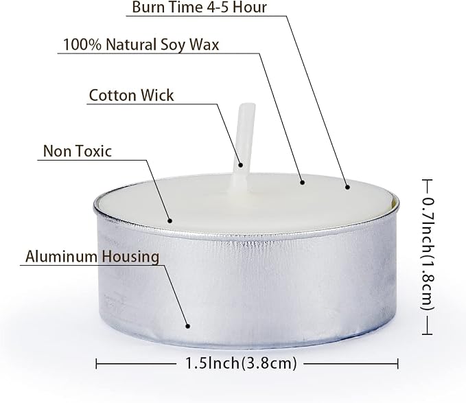 Natural Soy Wax Tealight Candles Bulk,100 Pack UnScented Tea Candle Set - 4 Hours Burning for Each, alternate product view 2