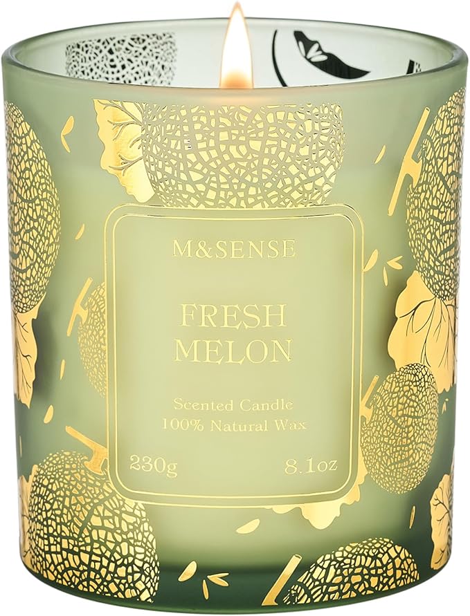 Naturally Scented Vegan Soy Candles, Fresh Melon Scented Candles, 8.1oz Long Burning 42-Hour Burn Time,Home Fragrance for
