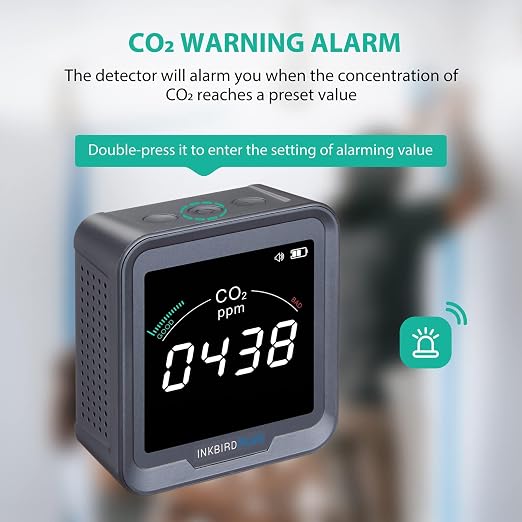 Ndir CO2 Detector Battery Powered | Digital CO2 Monitor with Alarm | Carbon Dioxide & Temperature & Humidity Air Quality