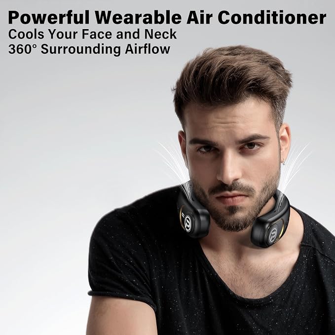 Neck Air Conditioner, 3-Speed Portable Neck Fan with Ice Cooler, 5000mAh Rechargeable Battery Operated Personal Air