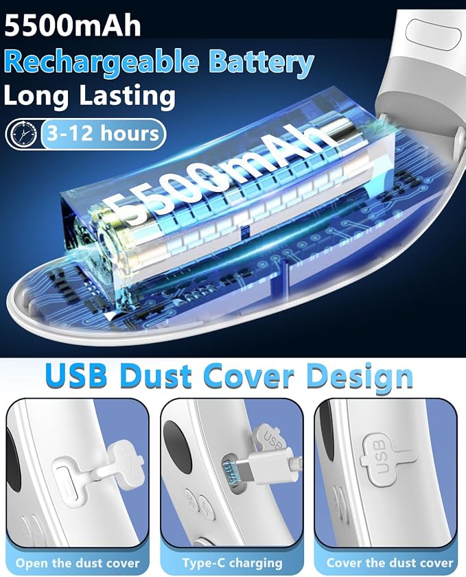 Neck Air Conditioner,5500mAh Neck Fan Rechargeable Battery Operated Metal Cooling Plate AC Cooler,Personal Portable Neck Fans