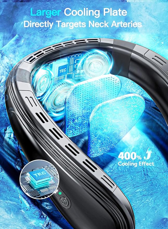 Neck Air Conditioner Portable, 360° Upward & Downward Back Airflow, Large Cooling Plate & NTC Control, 6000mAh Bladeless